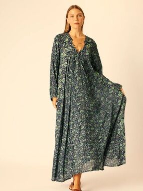Natalie Martin Fiore Maxi Dress Marine Floral Boho Flowy Lilac Medium $298